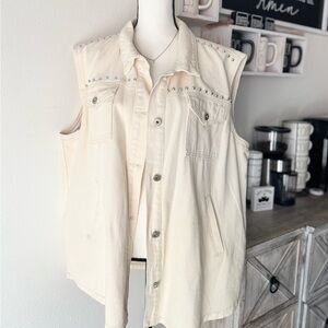 Studded Cream Denim Vest